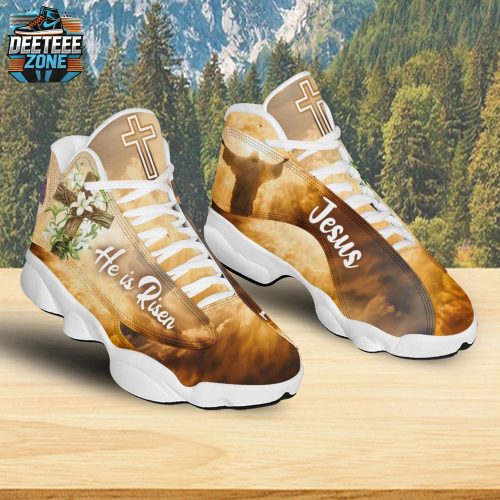 Teesdily | Jesus He Is Risen Basketball Shoes, Christian Lily Cross Running Shoes, God Prayers Footwear Unisex, Religious Gift