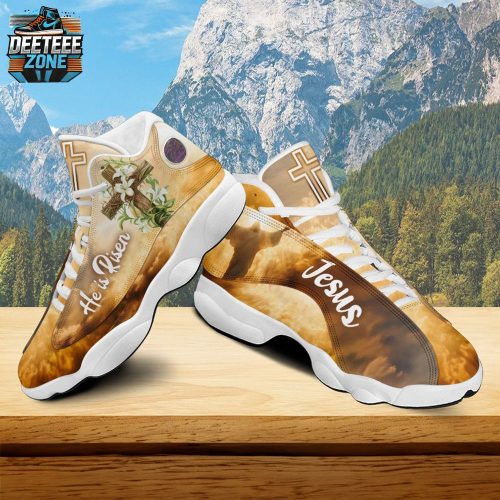 Teesdily | Jesus He Is Risen Basketball Shoes, Christian Lily Cross Running Shoes, God Prayers Footwear Unisex, Religious Gift