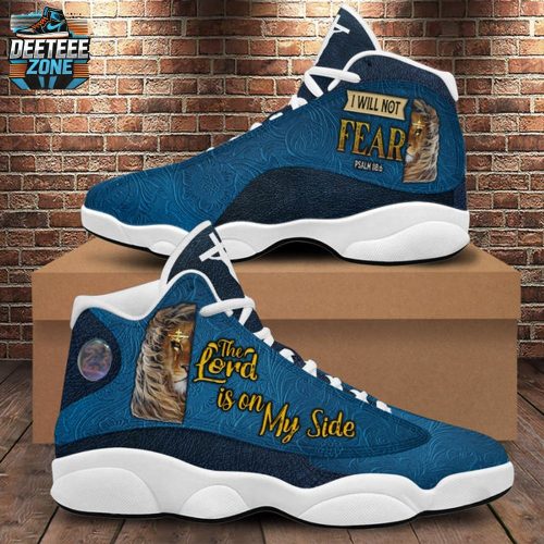 Teesdily | Jesus Lion Basketball Shoes, The Lord Is On My Side I Will Not Fear Running Shoes, Cross Lion Of Judah Unisex Shoes