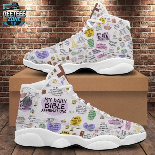 Teesdily | My Daily Bible Affirmations Basketball Shoes, Jesus Christian Affirmations Running Shoes, Bible Verse Footwear Unisex