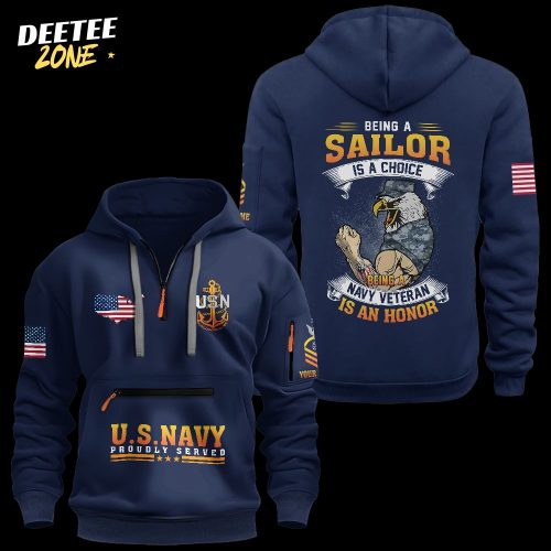 Being A Navy Veteran Is An Honor Personalizable Zipper Pouch Quarter-Zip Hoodie