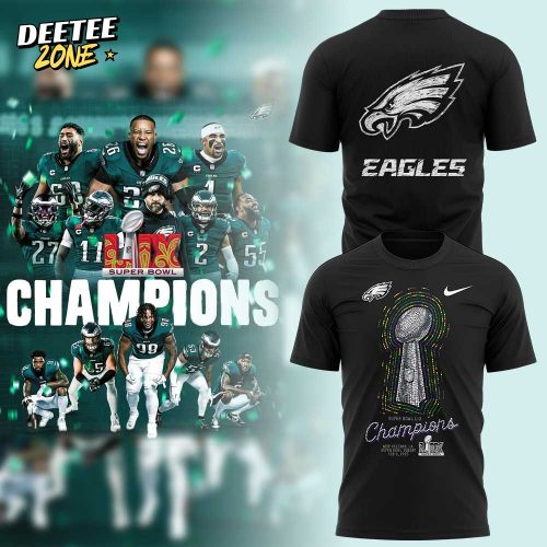 Black Philadelphia Eagles Super Bowl LIX Champions Lombardi Trophy T-Shirt