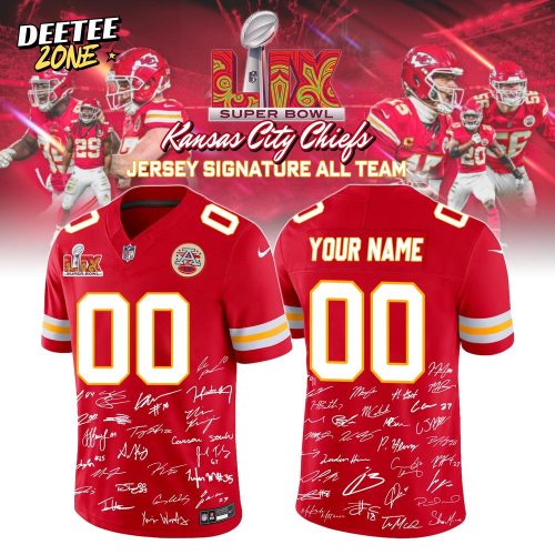 Kansas City Chiefs Champions Super Bowl 2025 Jersey SIGNATURE CUSTOM NAME NUMBER