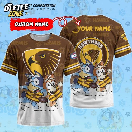 AFL Hawthorn Hawks And Bluey Personalized Tshirt – New 2025