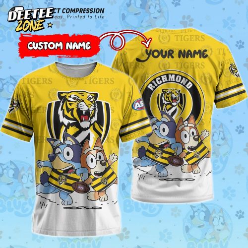 AFL Richmond Tigers And Bluey Personalized Tshirt – New 2025