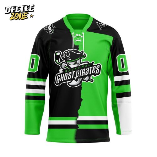 ECHL Savannah Ghost Pirates Personalized Mix Design Lace-Up Hockey Jersey