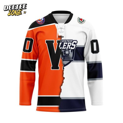 ECHL Worcester Railers Personalized Mix Design Lace-Up Hockey Jersey