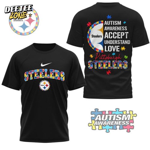 Steelers Football Autism Awareness Black Tee – Accept, Understand, Love