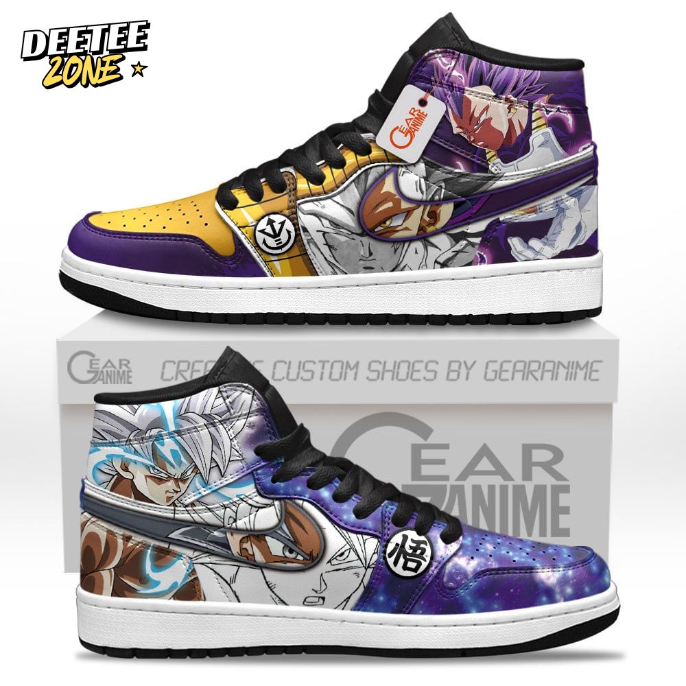 Vegeta Ultra Ego and Goku Ultra Instinct Air Jordan 1 Sneakers Custom Kicks Vegeta Ultra Ego and Goku Ultra Instinct Air Jordan 1 Sneakers Custom Kicks