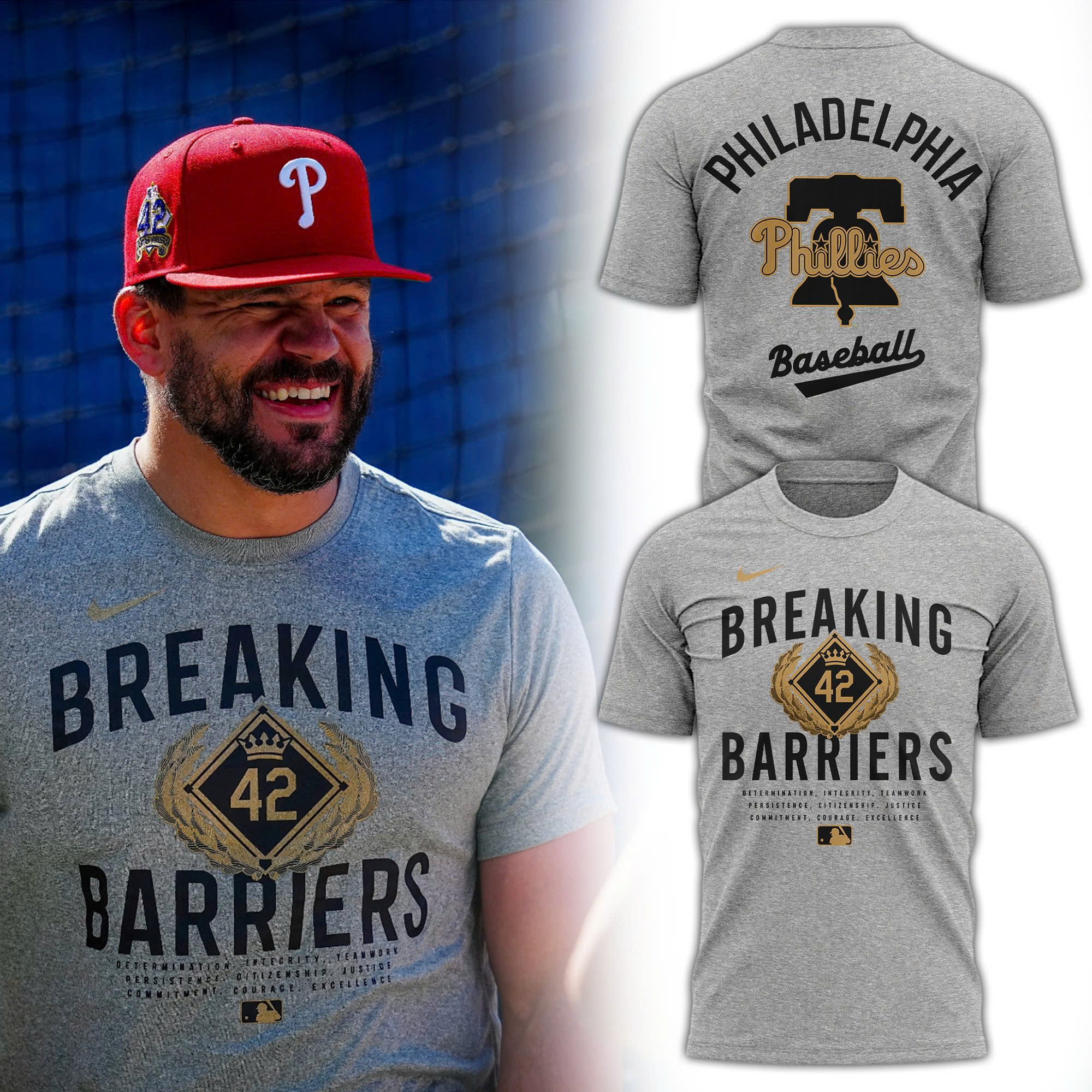 Philadelphia Phillies Special New Jackie Robinson Black Breakin' Barriers Legend PP T-Shirt Philadelphia Phillies Special New Jackie Robinson Black Breakin' Barriers Legend PP T-Shirt