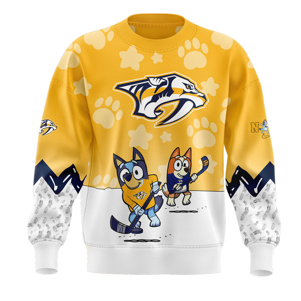 Nashville Predators NHL Bluey and Bingo Sweatshirt Nashville Predators NHL Bluey and Bingo Sweatshirt