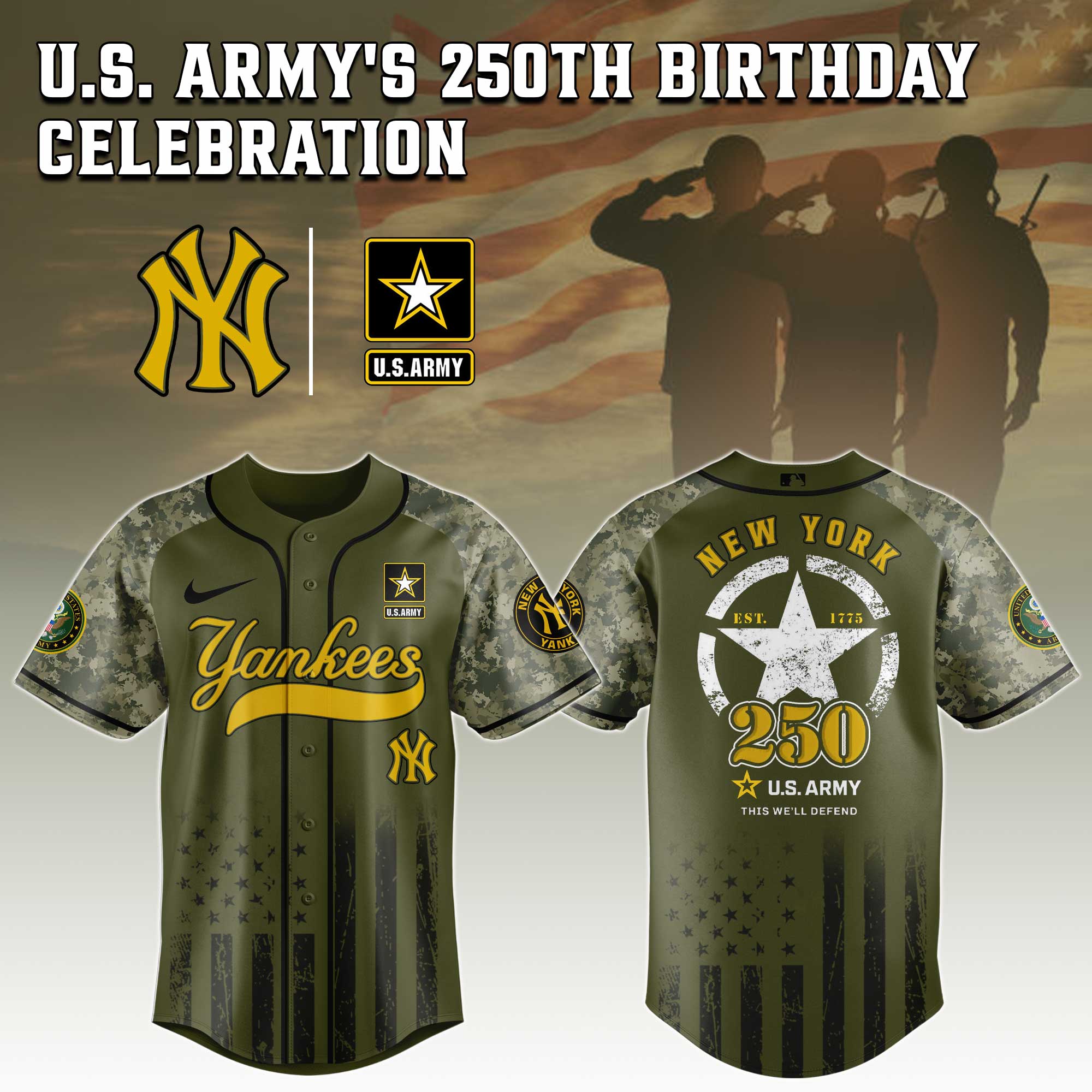New York Yankees MLB x U.S. Army 250th Birthday Celebration Jersey New York Yankees MLB x U.S. Army 250th Birthday Celebration Jersey