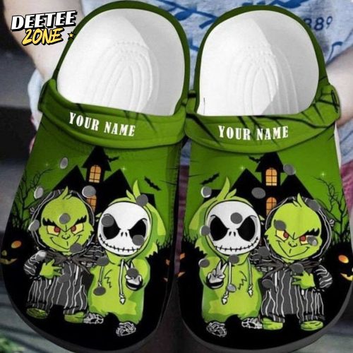 Halloween Grinch And Jack Skellington Crocs Clogs Shoes