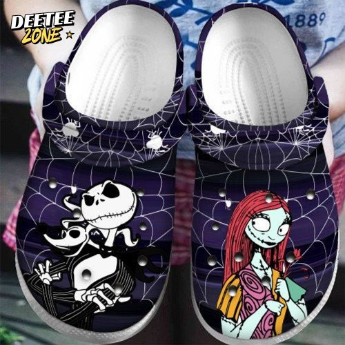 Halloween Jack And Sally Spiderweb Crocs Clogs Shoes