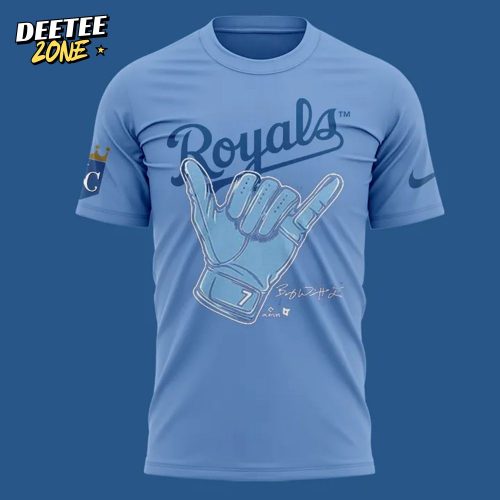 Kansas City Royals Bobby Witt Jr Hand Sign Signature Blue T-shirt