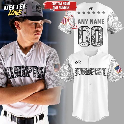 Kenosha Kingfish Military Appreciation White Camo Personalized Baseball Jersey