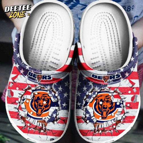 Nfl Chicago Bears Usa Flag Breaking Wall Crocs Clogs Shoes