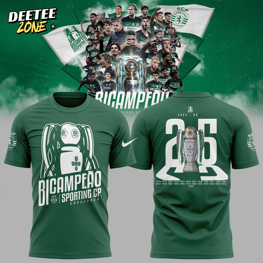 Sporting CP BICAMPEÃÂES NACIONAIS 2024/2025 TShirt Sporting CP BICAMPEÃÂES NACIONAIS 2024/2025 TShirt