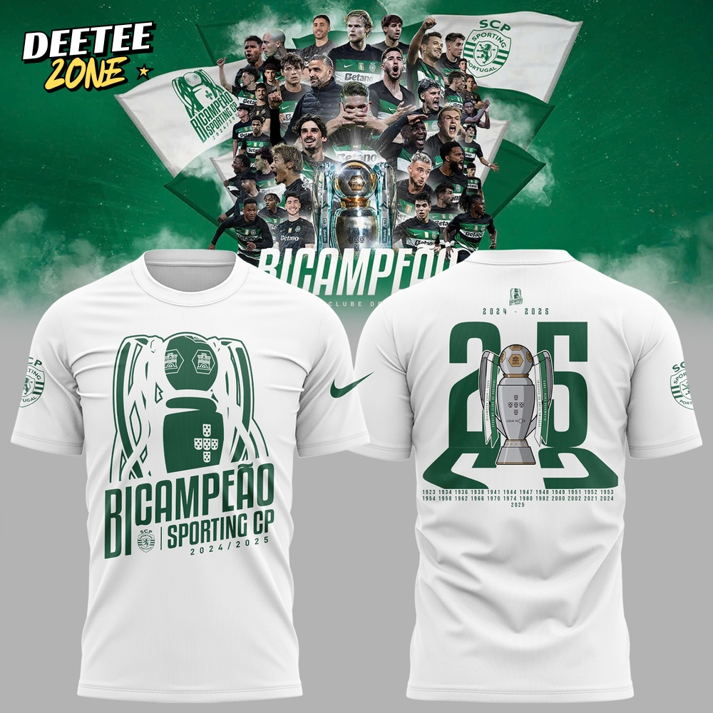 Sporting CP BICAMPEÃÂES NACIONAIS 2024/2025 TShirt Sporting CP BICAMPEÃÂES NACIONAIS 2024/2025 TShirt