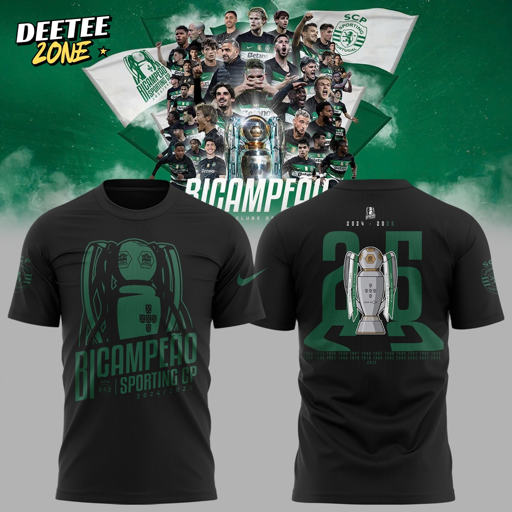 Sporting CP BICAMPEÃÂES NACIONAIS 2024/2025 TShirt Sporting CP BICAMPEÃÂES NACIONAIS 2024/2025 TShirt