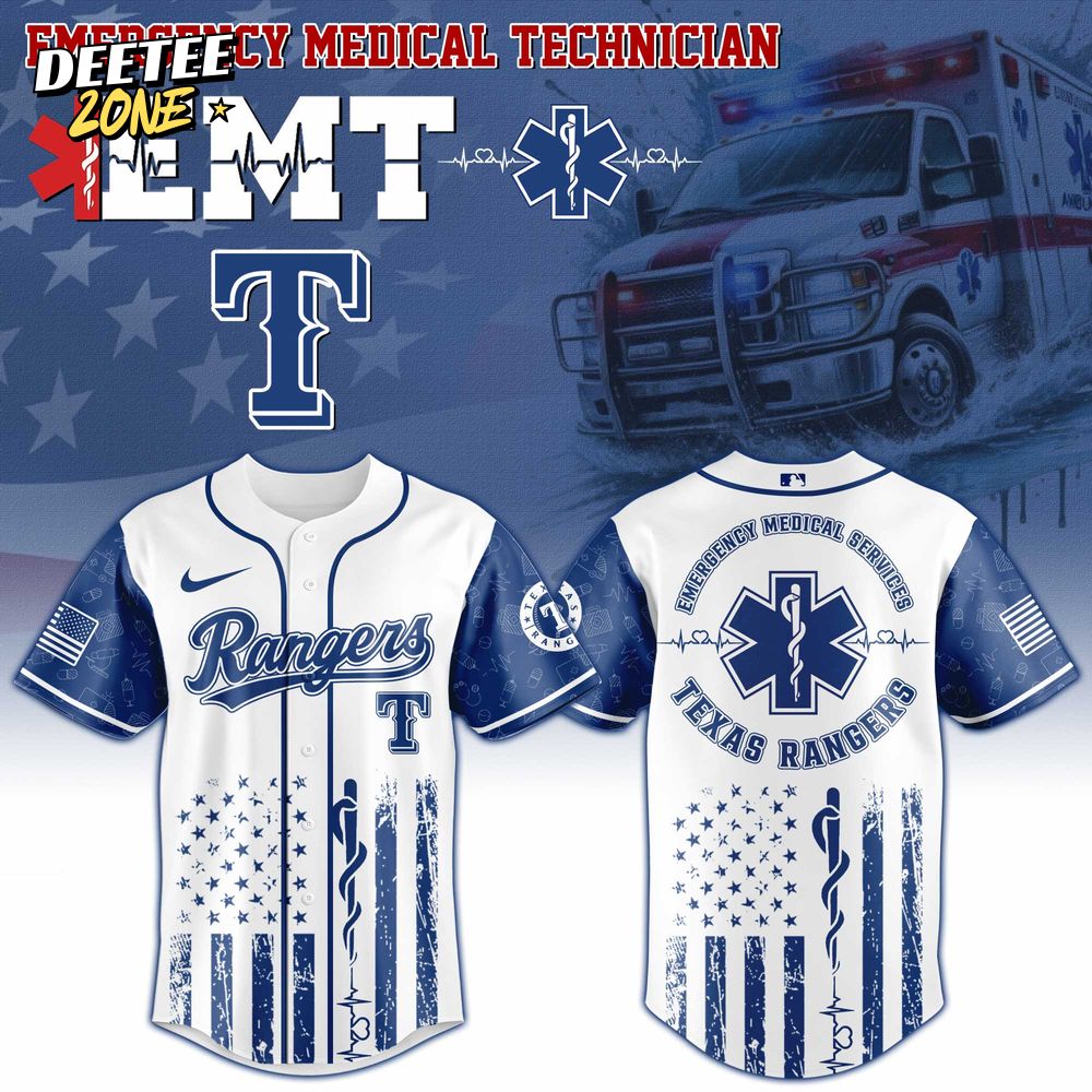 Texas Rangers MLB x Emergency Medical Technician Appreciation Night Baseball Jersey Texas Rangers MLB x Emergency Medical Technician Appreciation Night Baseball Jersey