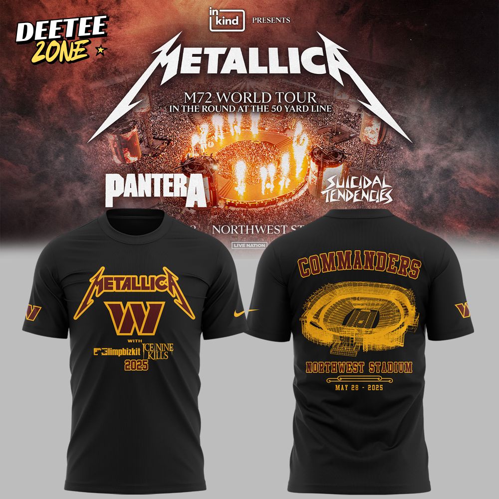 Washington Commanders X Metallica M-72 World Tour Special Black Tee Washington Commanders X Metallica M-72 World Tour Special Black Tee
