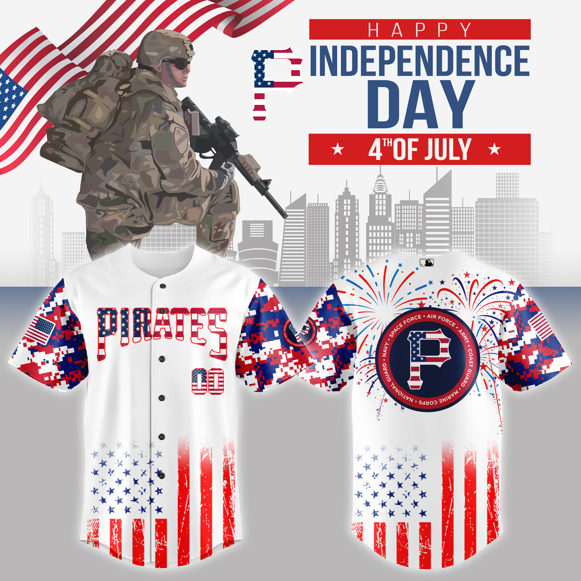 Pittsburgh Pirates MLB x The 4th of July x Military Jersey 2025 Pittsburgh Pirates MLB x The 4th of July x Military Jersey 2025