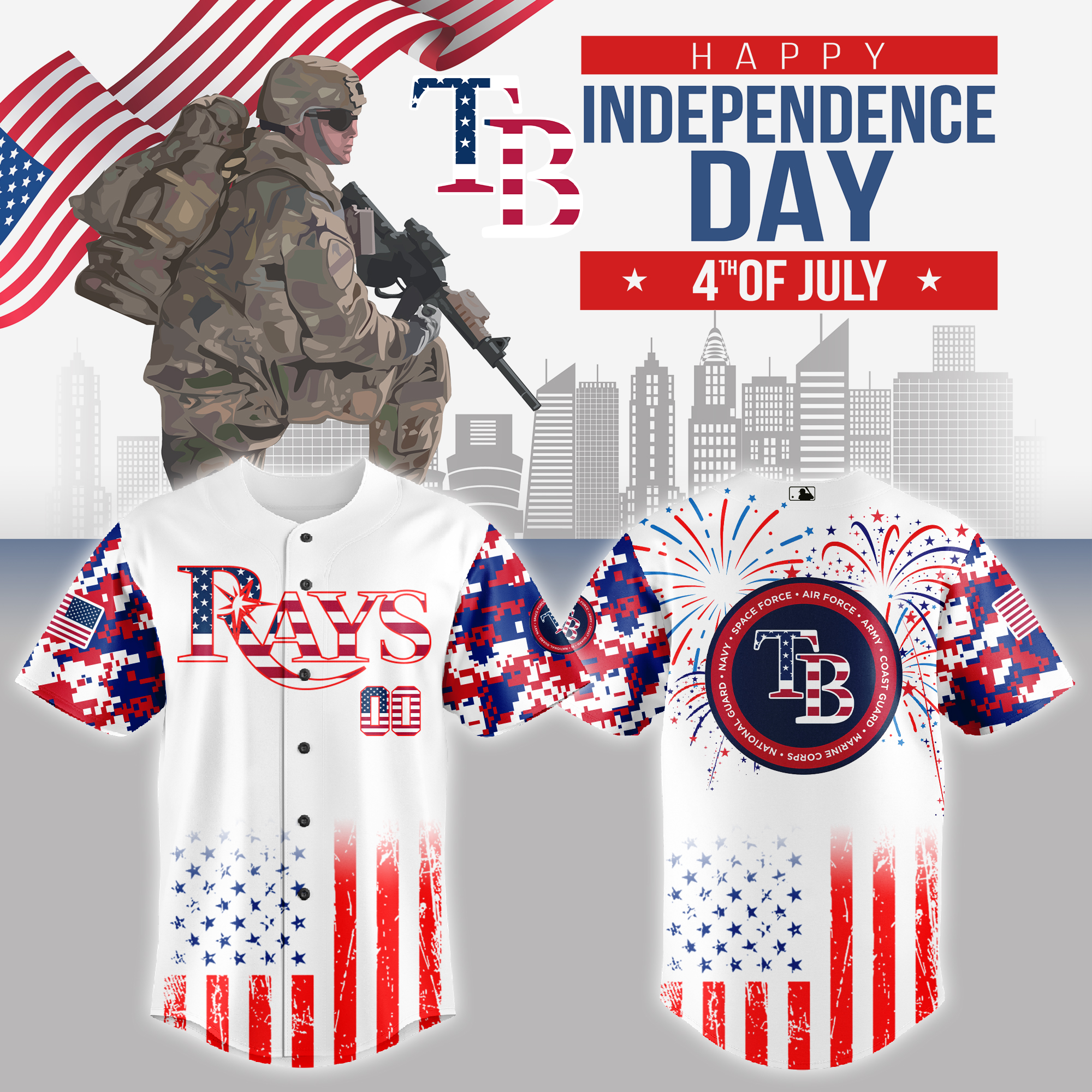 Tampa Bay Rays MLB x The 4th of July x Military Jersey 2025 Tampa Bay Rays MLB x The 4th of July x Military Jersey 2025