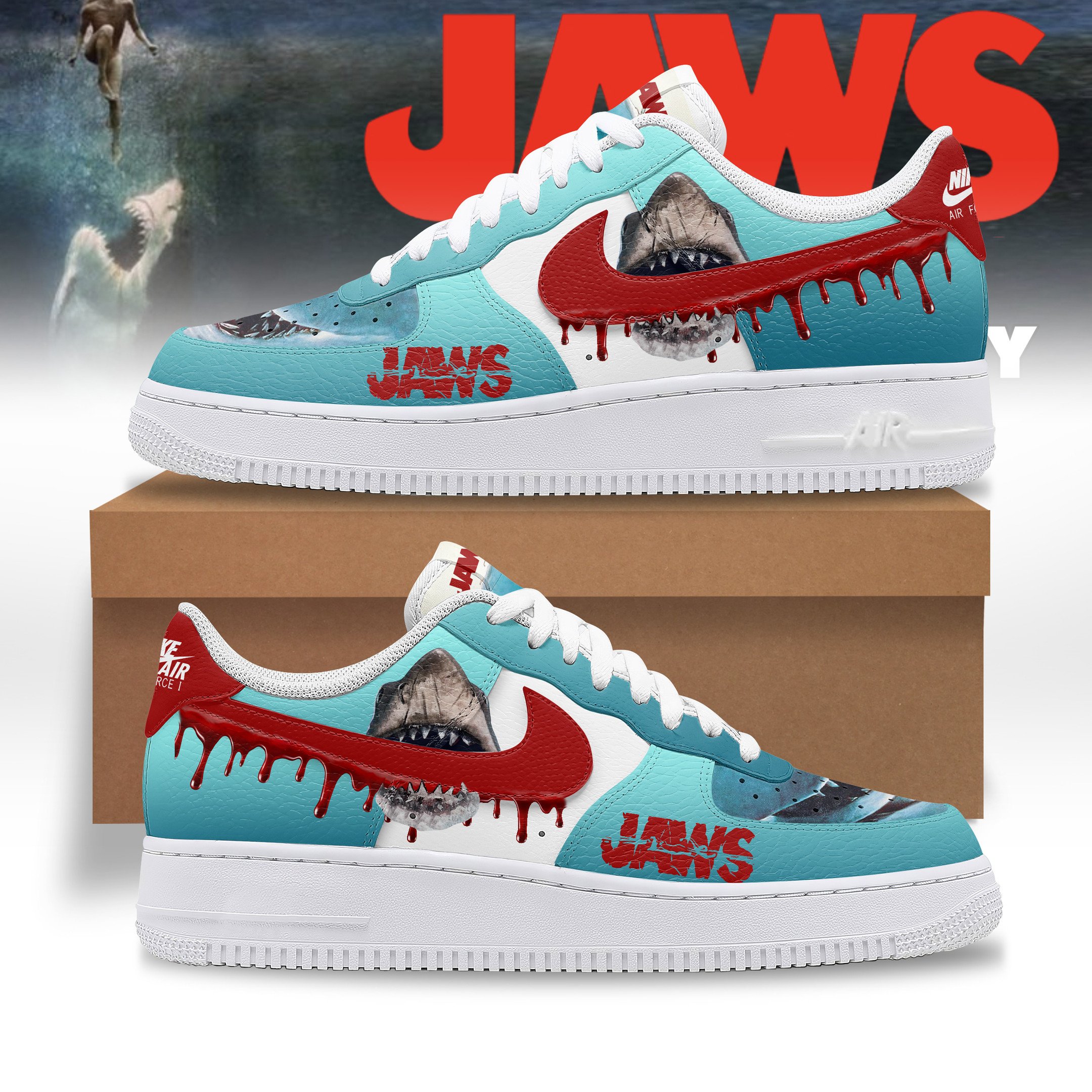 Jaws "50th Anniversary" New 2025 Air Force 1 Sneakers Jaws "50th Anniversary" New 2025 Air Force 1 Sneakers