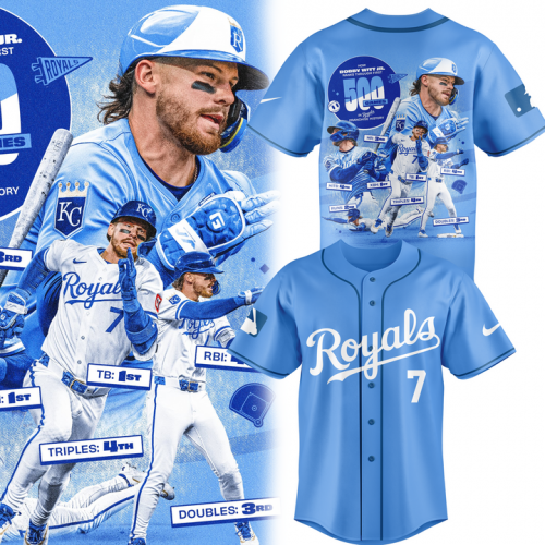 Kansas City Royals Bobby Witt Jr Five Hundred Games In Baseball Jersey