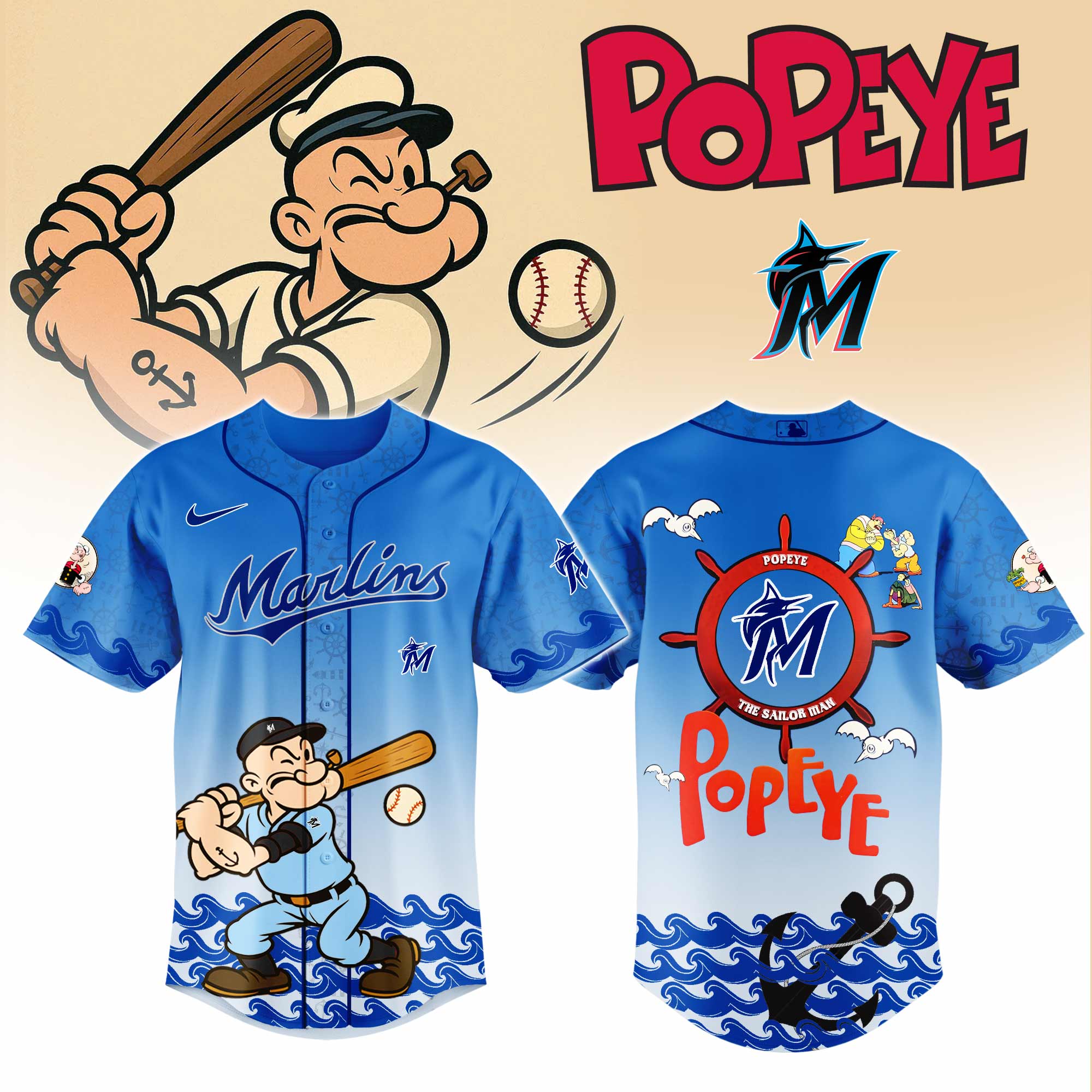 Boston Red Sox MLB x Popeye Limited Edition Baseball Jersey Boston Red Sox MLB x Popeye Limited Edition Baseball Jersey