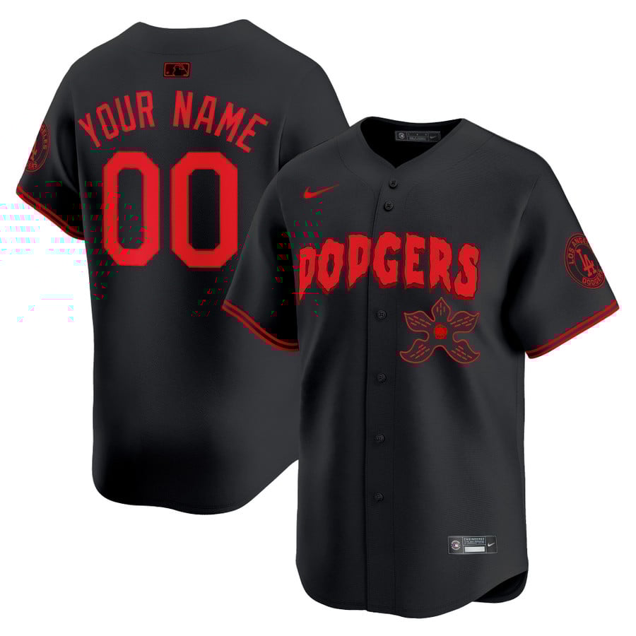 Los Angeles Dodgers x Stranger Things Special Edition Custom Black Jersey Los Angeles Dodgers x Stranger Things Special Edition Custom Black Jersey