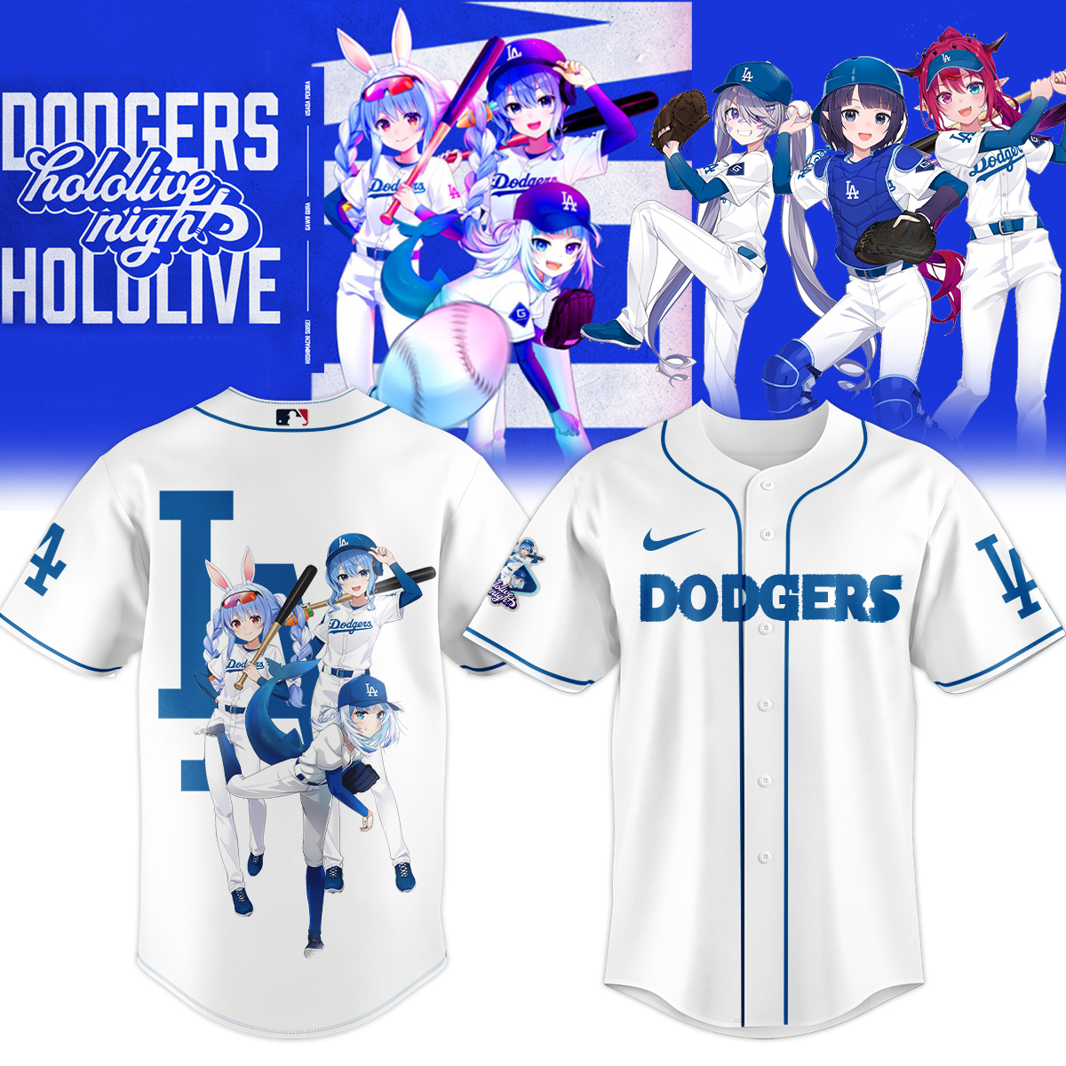 Los Angeles Dodgers MLB x Hololive Night 2025 White Baseball Jersey Los Angeles Dodgers MLB x Hololive Night 2025 White Baseball Jersey