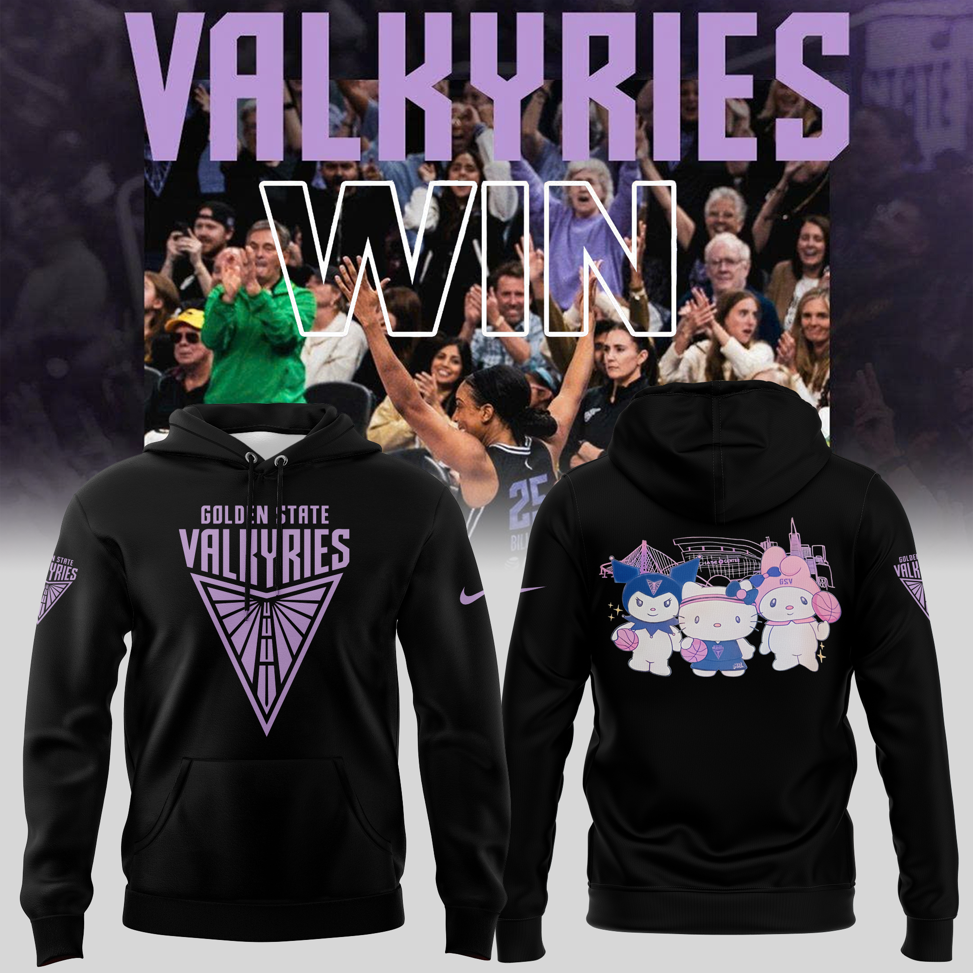 Golden State Valkyries WIN Hello Kitty Special Hoodie Golden State Valkyries WIN Hello Kitty Special Hoodie
