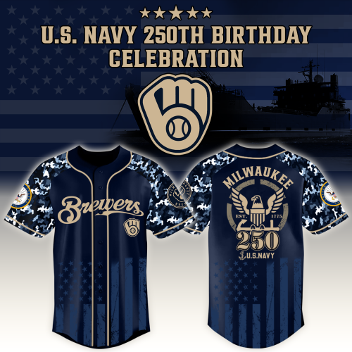 Milwaukee Brewers x US Navy 250th Birthday Edition 3D Baseball Jersey