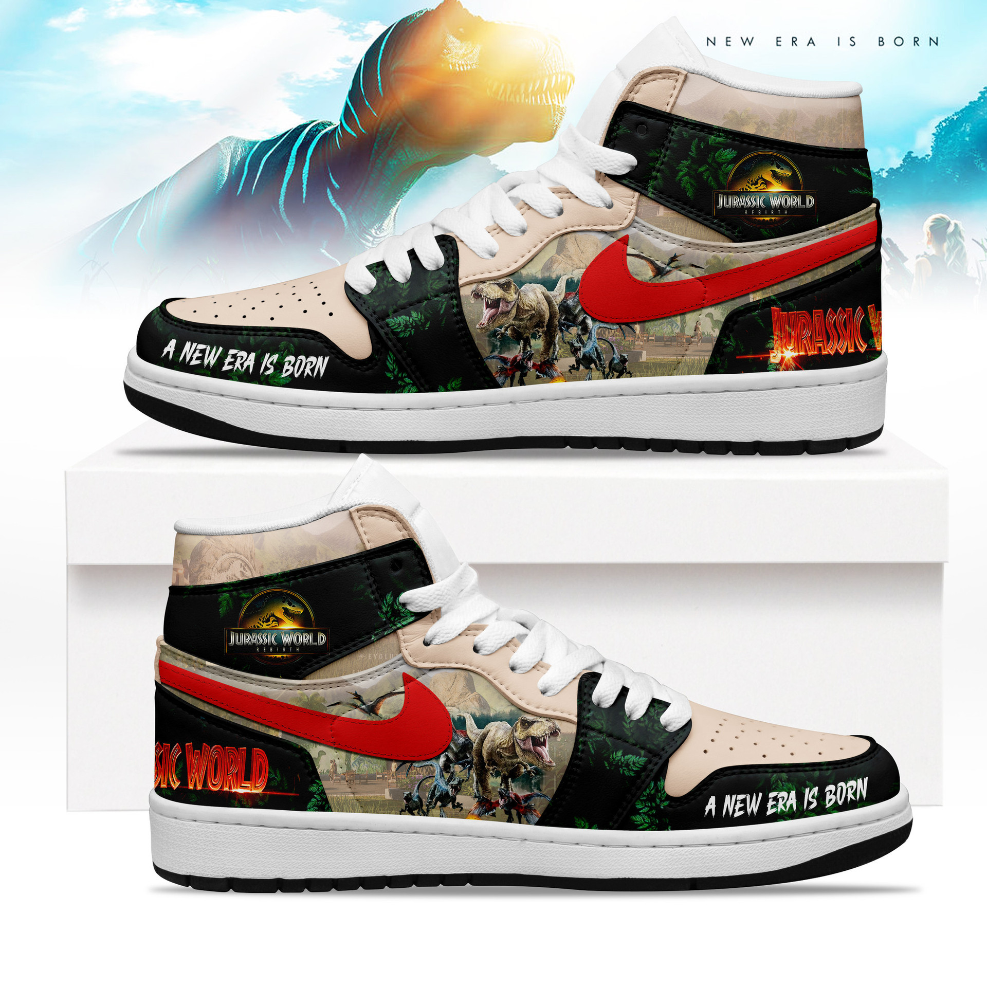 Jurassic World Rebirth 2025 A New Era Is Born Air Jordan 1 Sneakers Jurassic World Rebirth 2025 A New Era Is Born Air Jordan 1 Sneakers