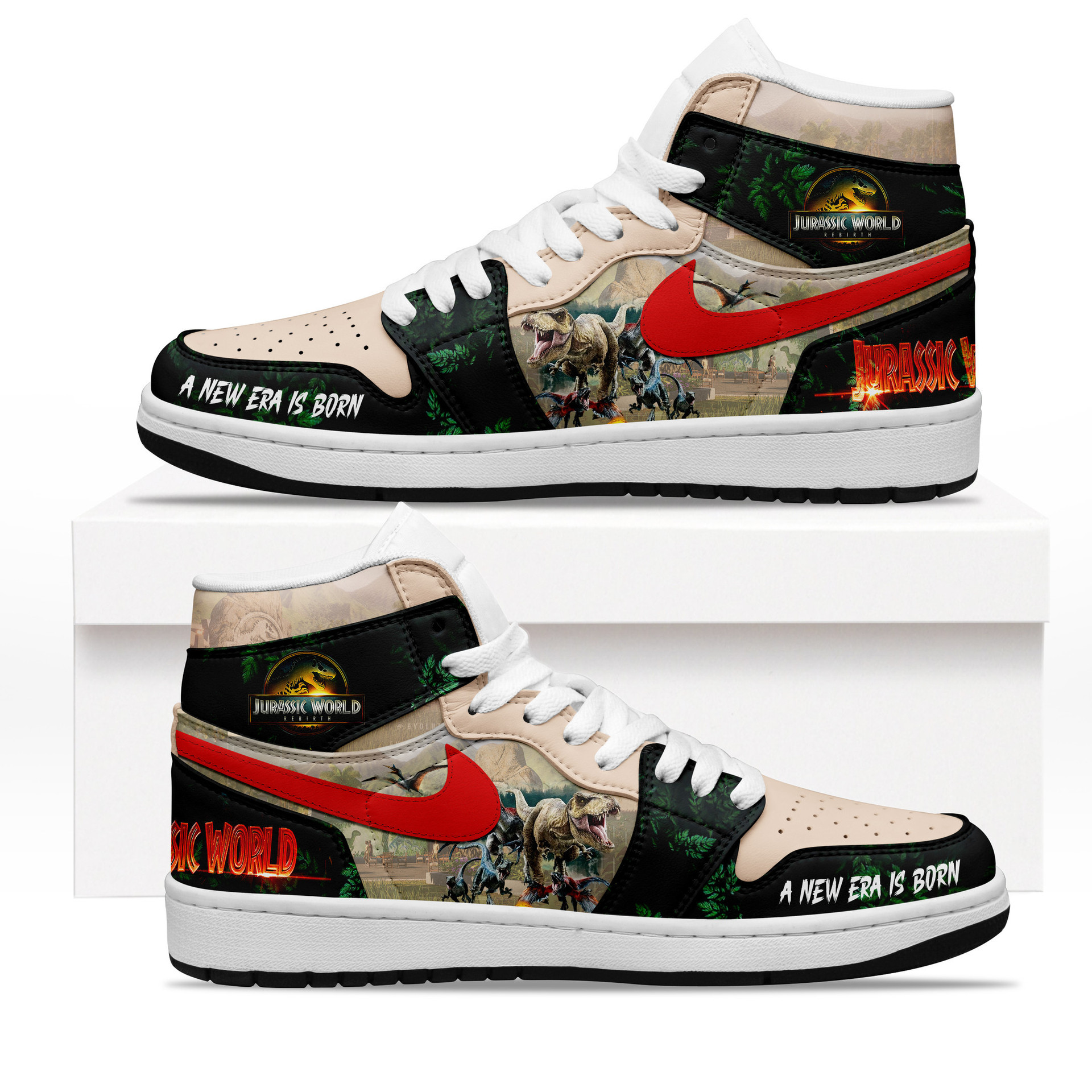 Jurassic World Rebirth 2025 A New Era Is Born Air Jordan 1 Sneakers Jurassic World Rebirth 2025 A New Era Is Born Air Jordan 1 Sneakers