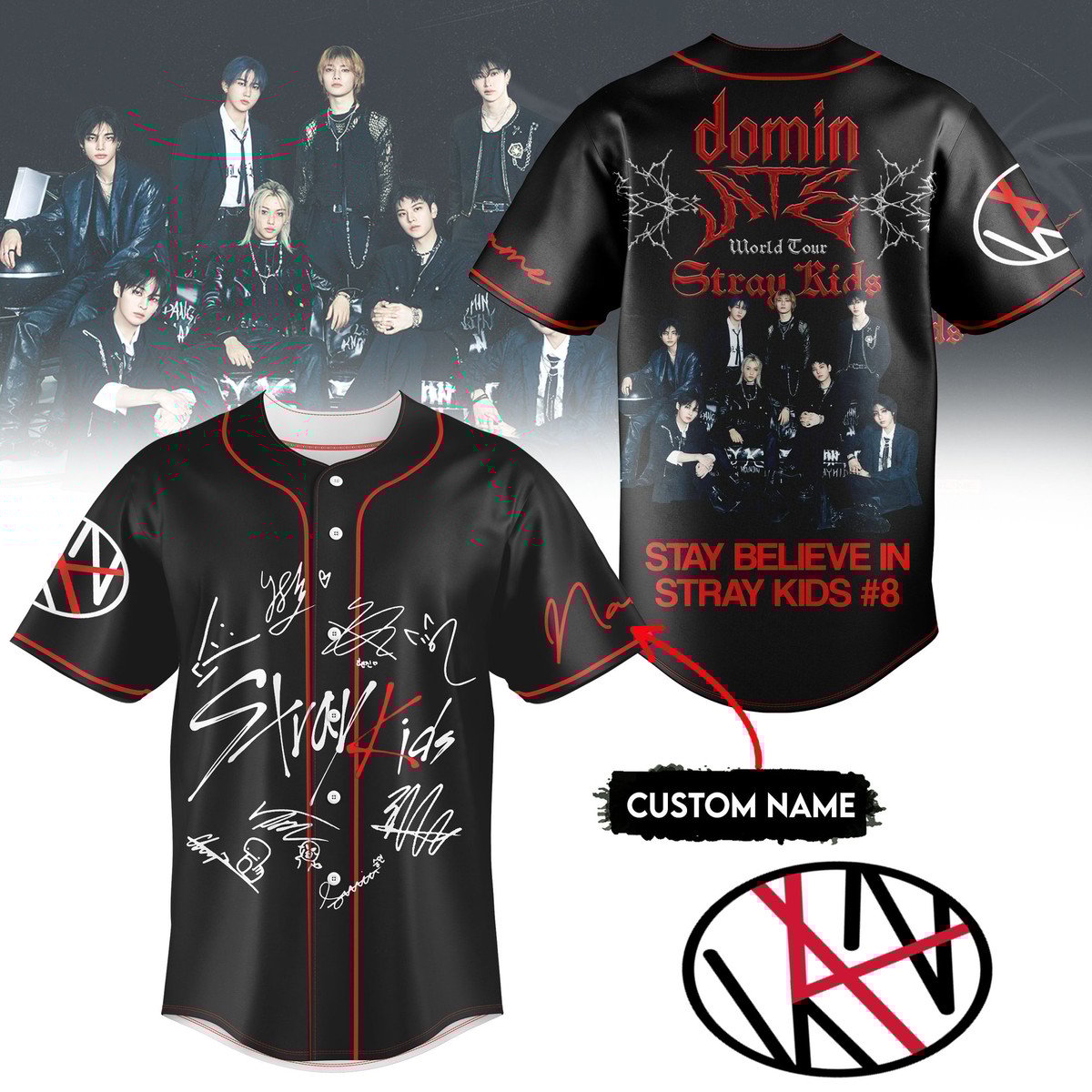Stray Kids Dominate Tour 2025 Custom Name Baseball Jersey Stray Kids Dominate Tour 2025 Custom Name Baseball Jersey
