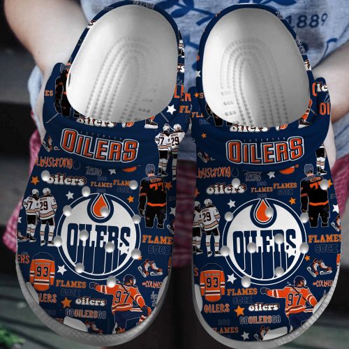 Nhl Edmonton Oilers Crocs Clogs Shoes Custom Dark Blue
