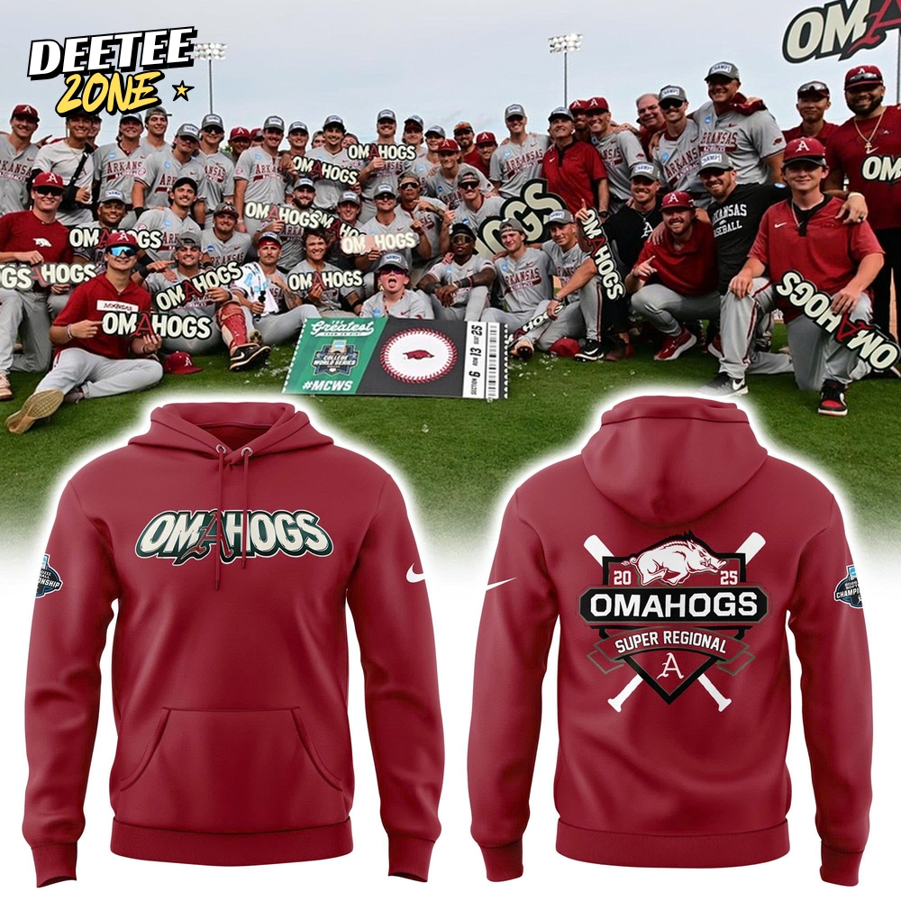 Arkansas Razorbacks Baseball 'OMAHOGS' Super Regional Champions 2025 Hoodie Arkansas Razorbacks Baseball 'OMAHOGS' Super Regional Champions 2025 Hoodie