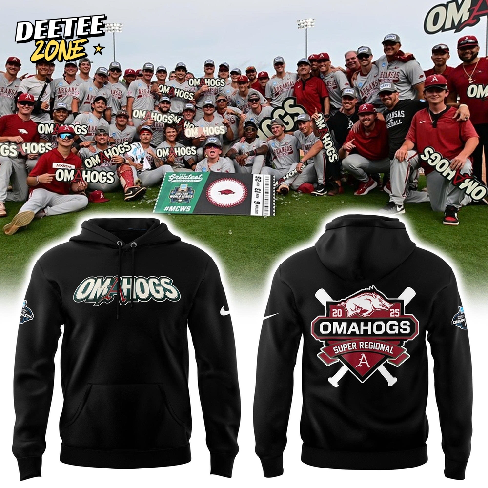 Arkansas Razorbacks Baseball 'OMAHOGS' Super Regional Champions 2025 Hoodie Arkansas Razorbacks Baseball 'OMAHOGS' Super Regional Champions 2025 Hoodie