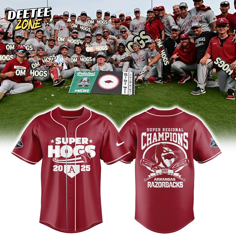 Arkansas Razorbacks Baseball 'SUPERHOGS' Regional Champions 2025 Baseball Jersey Arkansas Razorbacks Baseball 'SUPERHOGS' Regional Champions 2025 Baseball Jersey