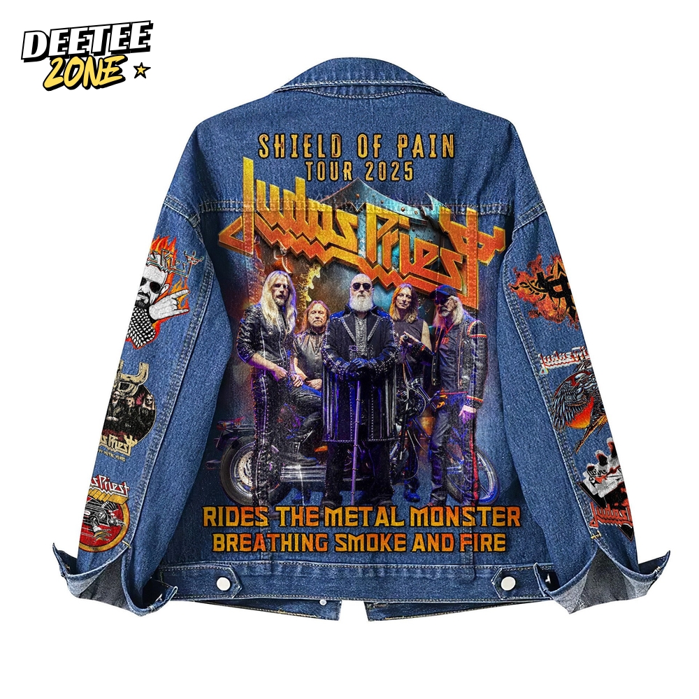 Judas Priest Shield Of Pain Tour 2025 Special Denim Jacket Judas Priest Shield Of Pain Tour 2025 Special Denim Jacket