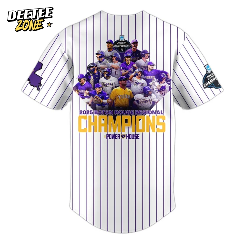 LSU Tigers 2025 Baton Rouge Regional Champions White Stripes Jersey LSU Tigers 2025 Baton Rouge Regional Champions White Stripes Jersey
