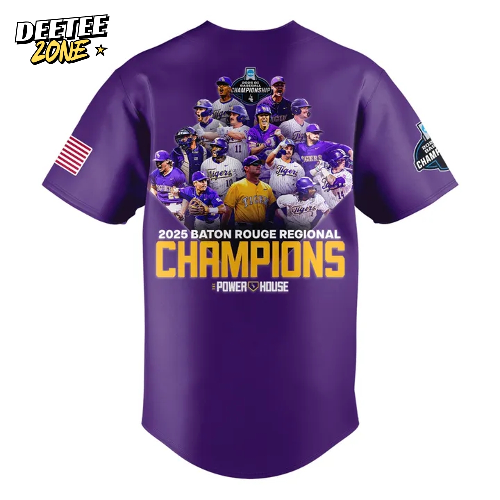 LSU Tigers 2025 Baton Rouge Regional Champs Purple Baseball Jersey LSU Tigers 2025 Baton Rouge Regional Champs Purple Baseball Jersey