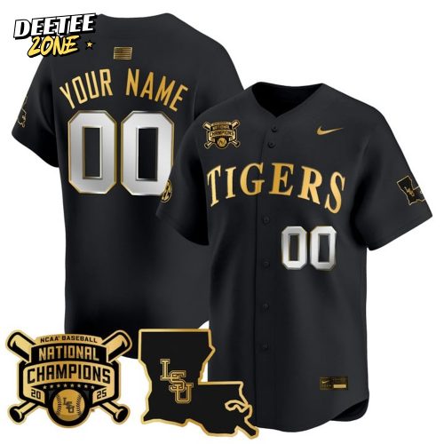 LSU Tigers 2025 College World Series Champions Gold Vapor Special Black Baseball Jersey