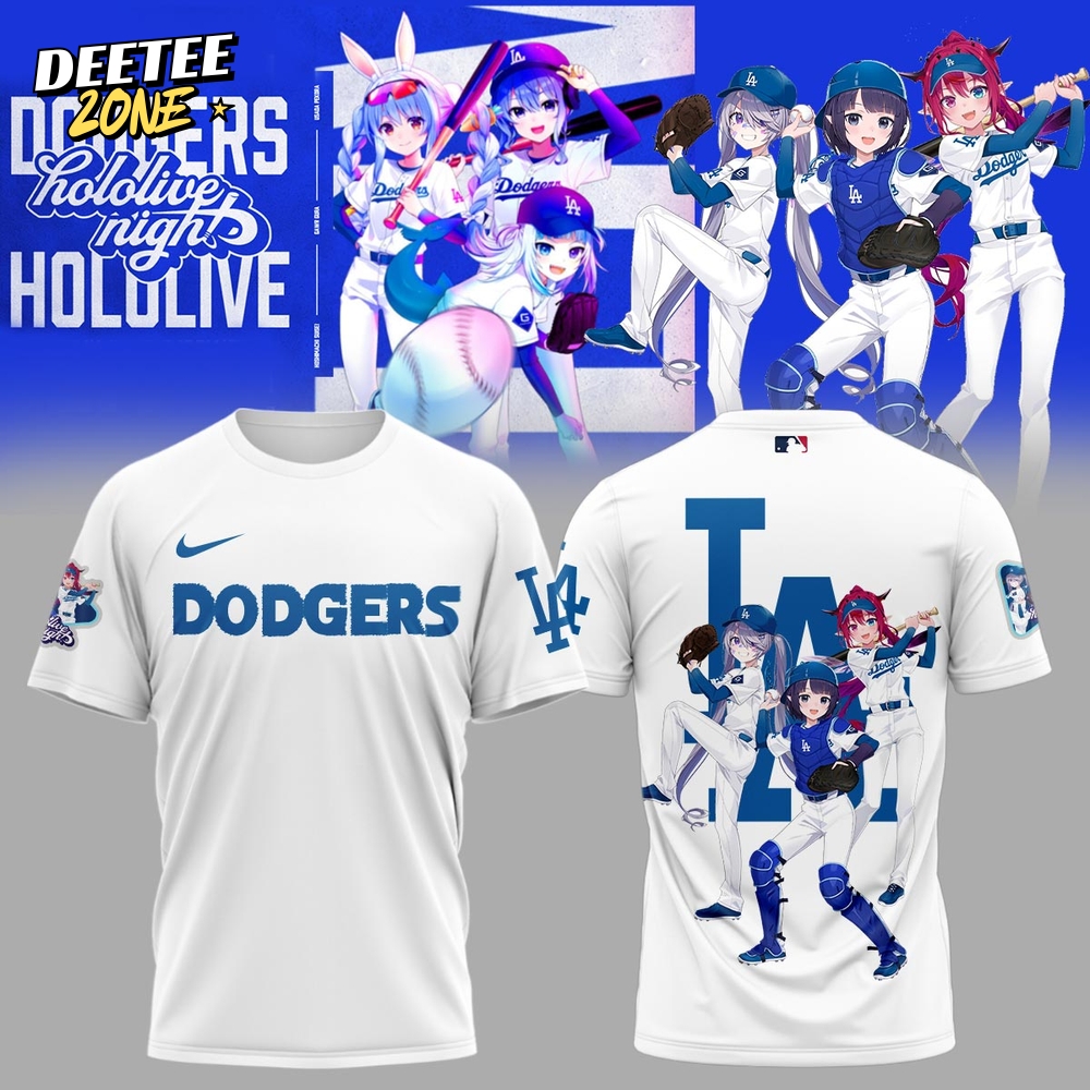Los Angeles Dodgers MLB x Hololive Night 2025 White Shirt Los Angeles Dodgers MLB x Hololive Night 2025 White Shirt