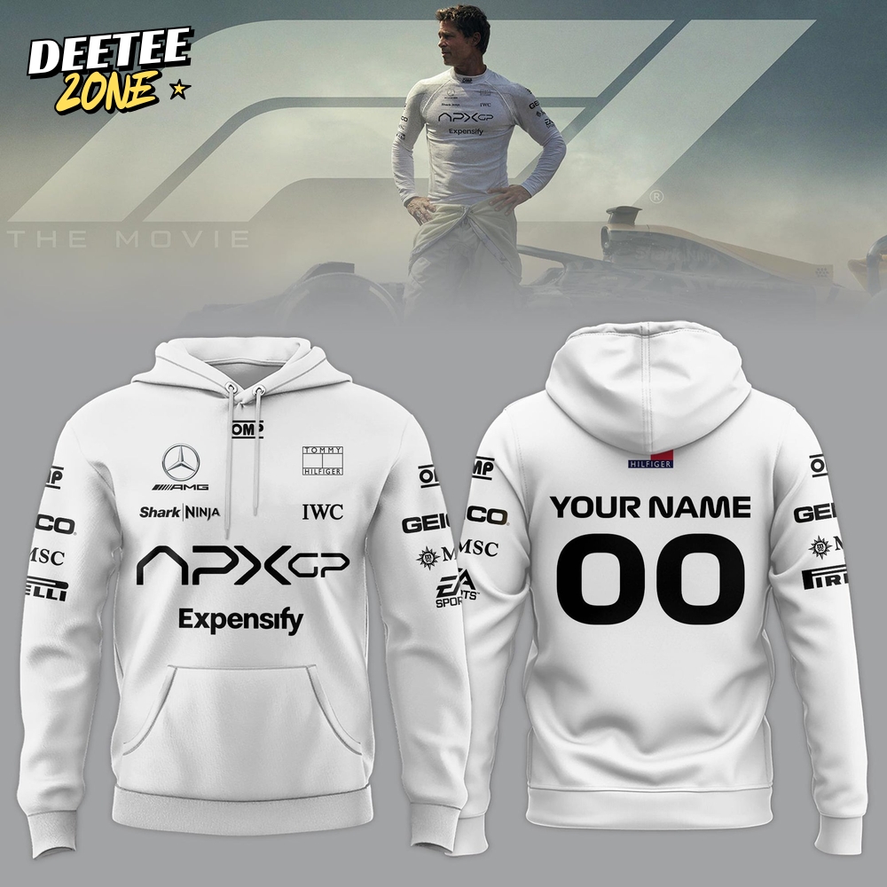 Mercedes F1 Team x F1 The Movie 2025 APXGP Brad Pitt Custom White Hoodie Mercedes F1 Team x F1 The Movie 2025 APXGP Brad Pitt Custom White Hoodie
