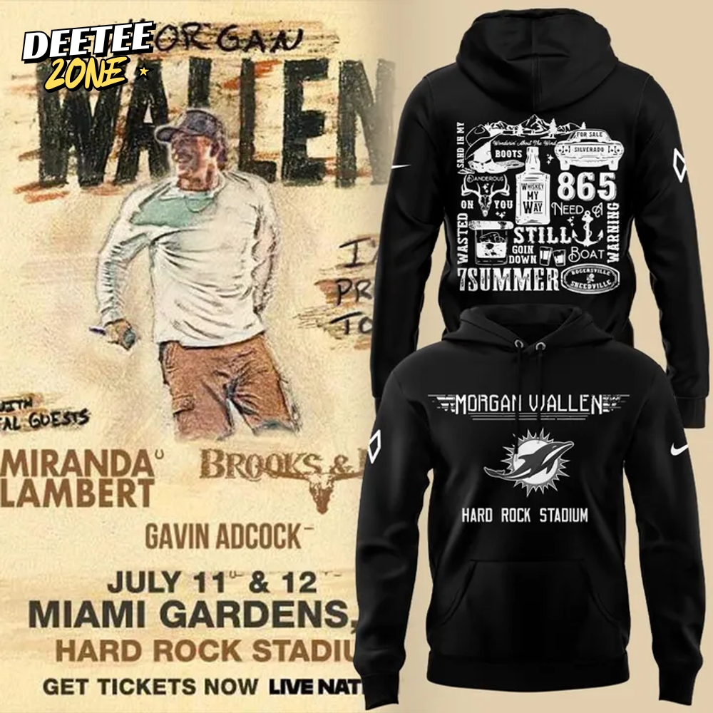 Miami Dolphin x Morgan Wallen World Tour 2025 Special Black Hoodie Miami Dolphin x Morgan Wallen World Tour 2025 Special Black Hoodie