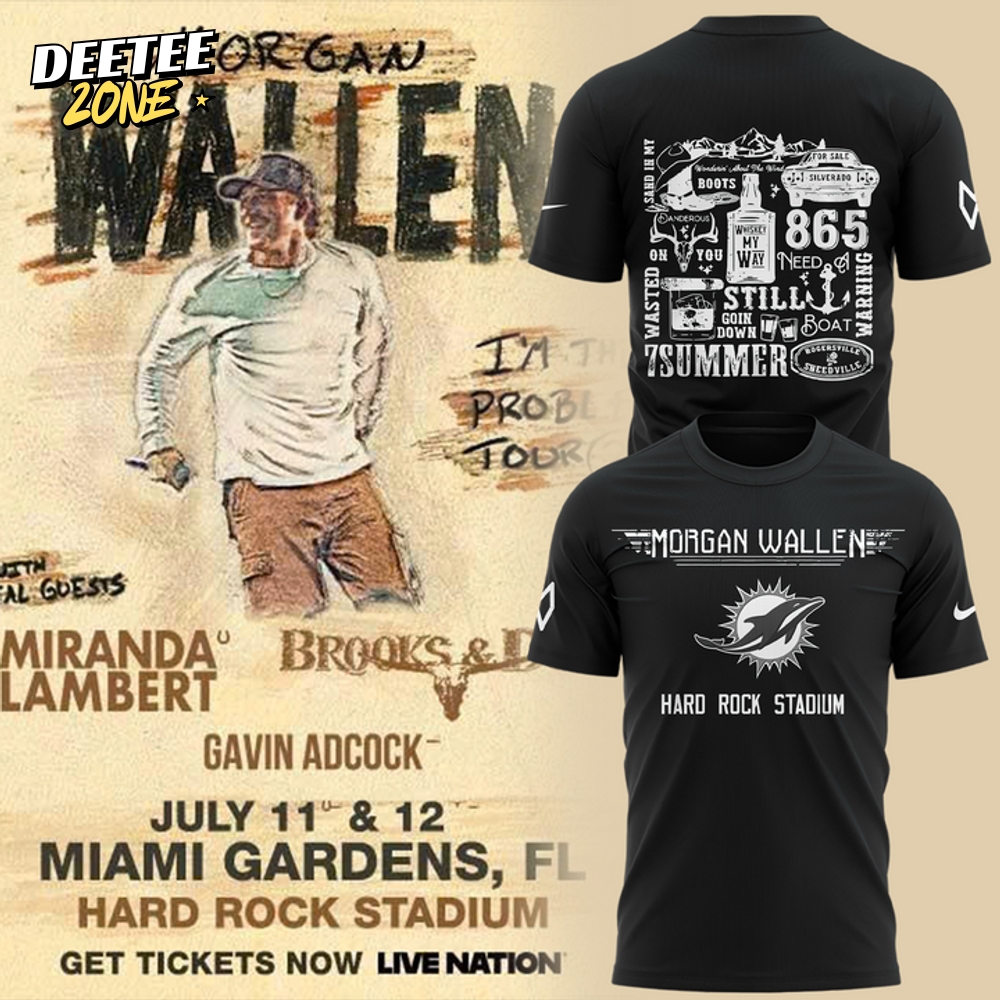 Miami Dolphin x Morgan Wallen World Tour 2025 Special Black Tee Miami Dolphin x Morgan Wallen World Tour 2025 Special Black Tee
